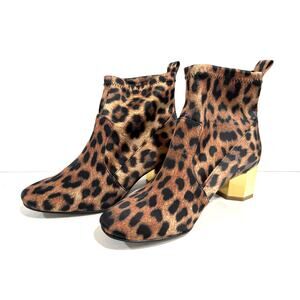 Katy Perry Daina Leopard Stretch Sock Booties Glam Gold Block Heel Y2K 5M 35